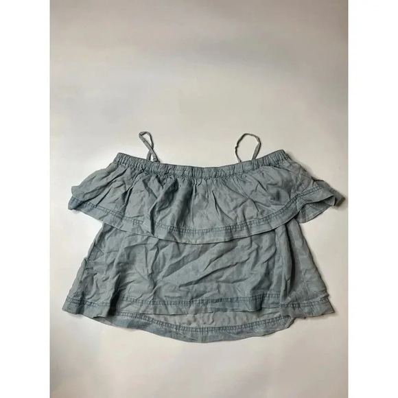 Free People Woman’s Blue Sky Chambray Off The Shoulder Layered Cropped Top XS - Picture 7 of 7